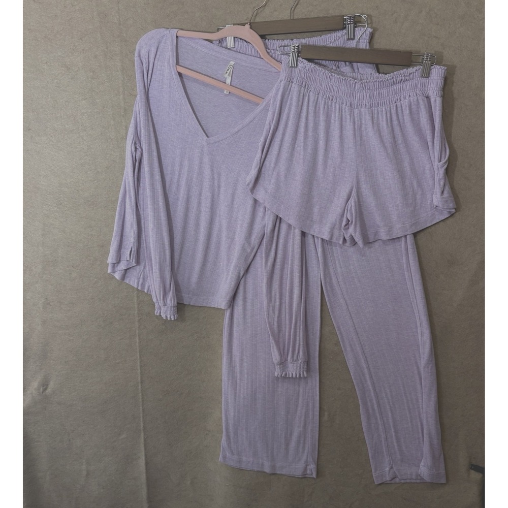 Soma 3-Piece Pajama Set Womens Sz XS / S Lavender Pockets Lightweight -SEE NOTES